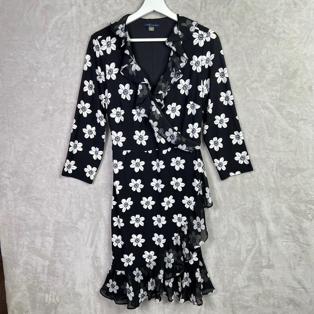 Tommy Hilfiger Dress Sz 14 Sunflowers Design Faux Wrap Ruffles